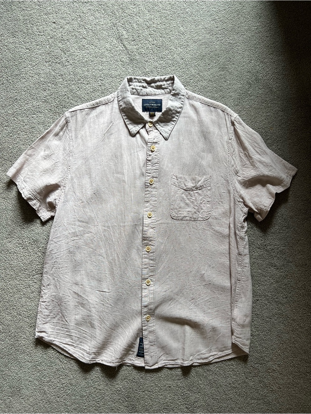 Lucky Brand Men's Short Sleeve Button-Up Shirt - Pale Pink